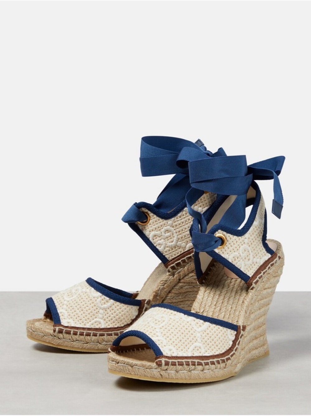Brand NEW GUCCI Grosgrain  Trimmed Crochet Wedge Espadrille size 41